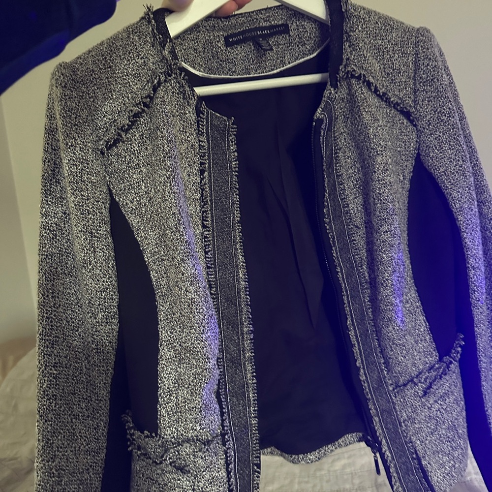 White House black market Black and Gray Textured Blazer with Modern Tailoring